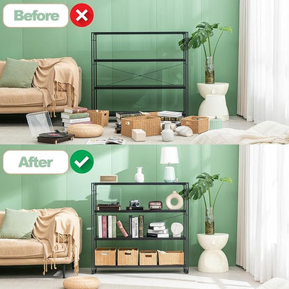 HCHQHS Bookshelf, 4-Tier Industrial Bookcase, Freestanding Tall Bookshelves - Image 6