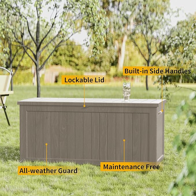 Decksplore 270 Gallon Outdoor Storage Box Waterproof Lockable Resin Deck Box - Image 6