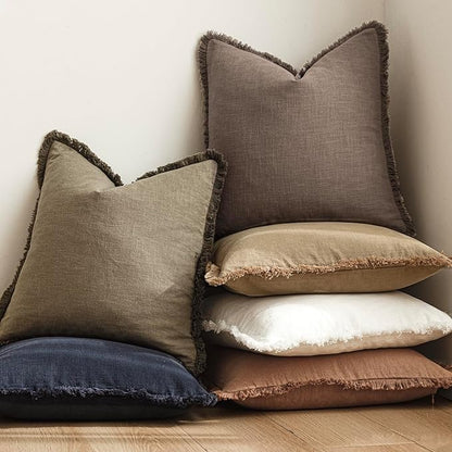 Foindtower Set of 2 Decorative Linen Fringe Throw Pillow Covers Boho Farmhouse - Image 6