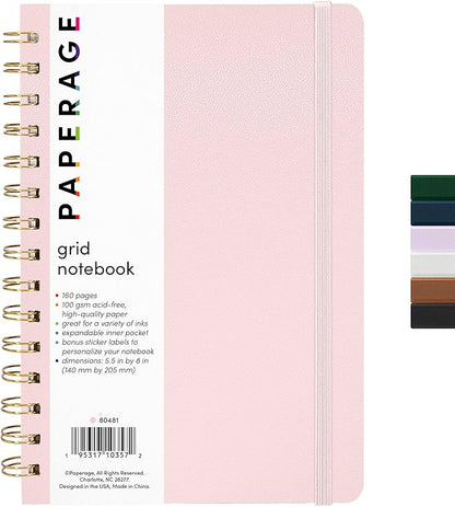 PAPERAGE Graph Paper Spiral Notebook & Journal, 160 Pages, Medium 5.5 inches x by PAPERAGE