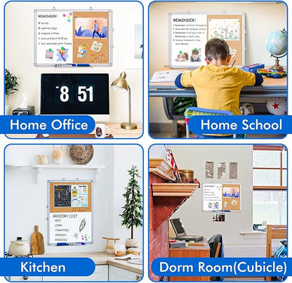 Magnetic White Board and Cork Board Combo, 24 X 18 inches Whiteboard Bulletin - Image 2