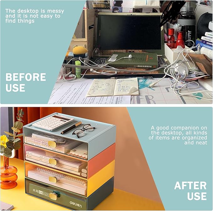 DETEIN Stackable Desk Organizer Drawer 13"Wx9"Lx3.3"H Large Desktop Storage - Image 4