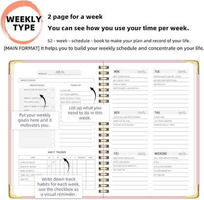 Undated Weekly Planner with Metal Corner Hardcover Notebook, A5 Size Journal - Image 4