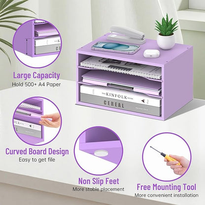 SHARKWOODS Wood Desk Organizer, 3 Tier Paper Tray Organizer - Image 4