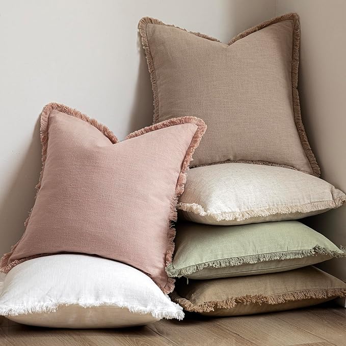 Foindtower Set of 2 Decorative Linen Fringe Lumbar Throw Pillow Covers - Image 6