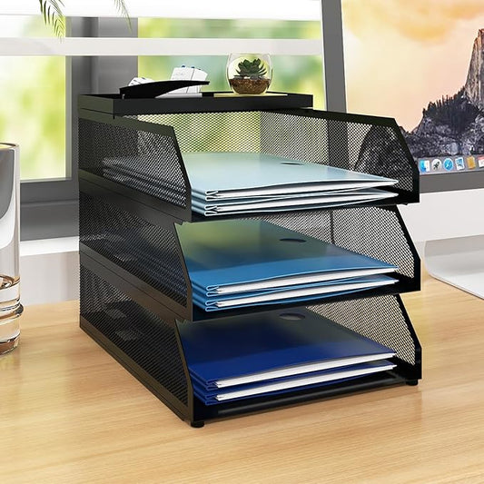 Natwind 3-Tier Desk Organizer, Desk Accessories, Stackable Paper Tray, Metal by Natwind