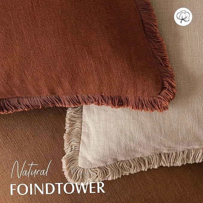 Foindtower Set of 2 Decorative Linen Fringe Throw Pillow Covers Cozy Boho - Image 4