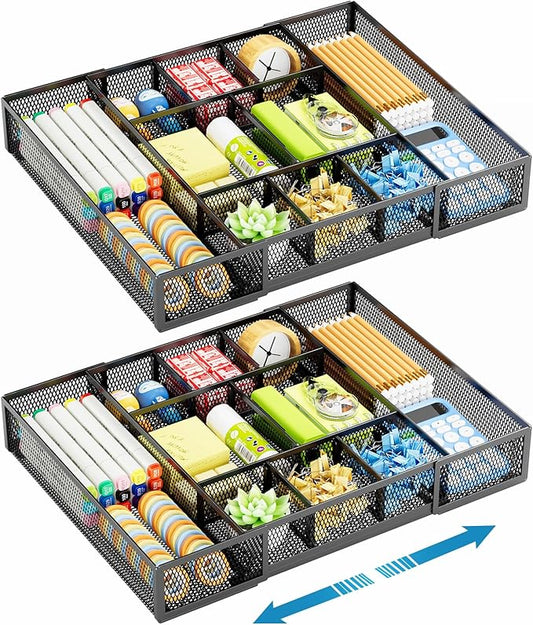Marbrasse Expandable Desk Drawer Organizer, Mesh Drawer Organizer Tray by Marbrasse