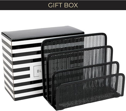 BLU MONACO Black Metal Mesh Letter Sorter | 3-Slot Mail Organizer - Image 5