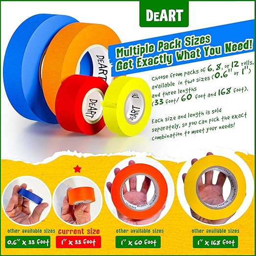 8x Colored Masking Tape, 33 Ft x 1 inch Colored Painters Tape - Image 2