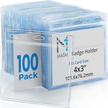 Mata1-USA Plastic Horizontal Card Protector, Large Size No Zipper ID Name Badge by Mata1