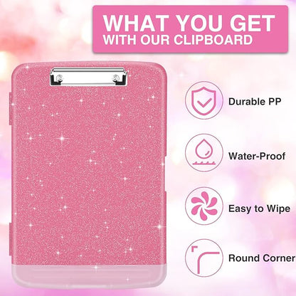 Sooez Glitter Clipboard with Storage, High Capacity Clip Boards 8.5x11 with Pen - Image 3