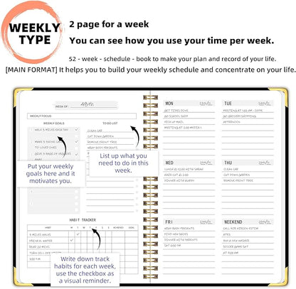 Undated Weekly Planner with Metal Corner Hardcover Notebook, A5 Size Journal - Image 4
