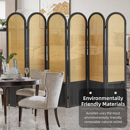 Asnefeli Room Divider 4 Panels, Folding Privacy Screen, Foldable Wood Rattan - Image 6