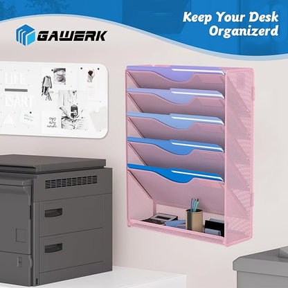 Gawerk 6 Tier Hanging File Organizer, Mesh Wall File Holder Paper Folder Rack - Image 7
