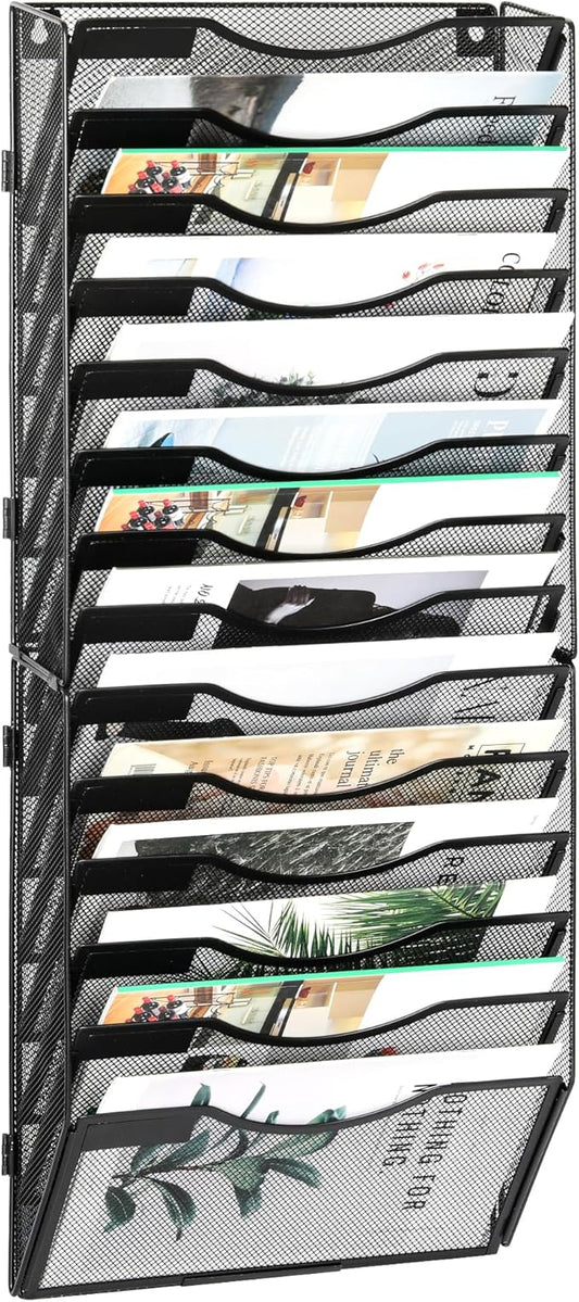 EasyPAG Wall File Organizer for Office 14 Pocket Mesh Wall Mounted Paper by EasyPAG