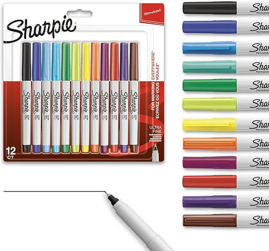 Sharpie Permanent Markers Ultra Fine Point Assorted Colors 12 Count by Sharpie