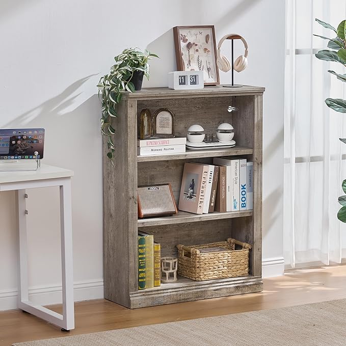RWYHG 43" Grey Tall Bookshelf Set of 4, 3-Tier Thick Wooden Book Shelf - Image 9