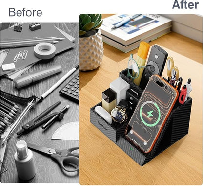 TopMade Wireless Charger Nightstand Organizer, Leather Desktop Organizers - Image 2