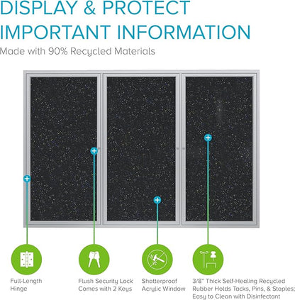 Ghent 36"x72" 3-Door indoor Enclosed Recycled Rubber Bulletin Board, Shatter - Image 3