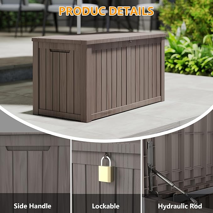 Yardgrace 80 Gallon Outdoor Storage Box Waterproof, Resin Deck Boxes - Image 3