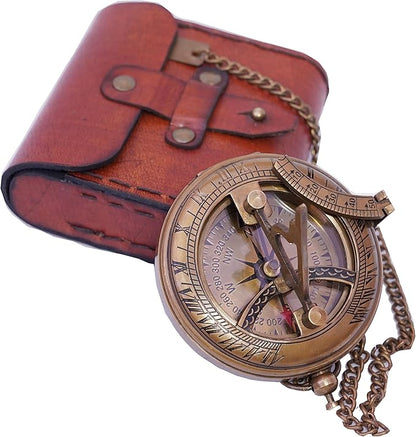 Handcrafted Vintage Brass Sundial Compass – Antique Nautical Sun Clock by BAZROSSUniqueCompass