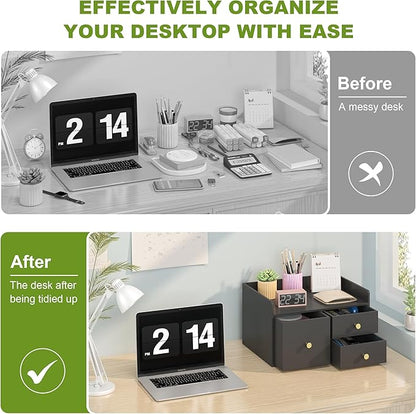 Bamboo Desk Organizer with Drawers Wooden Desktop Storage Drawers - Image 5