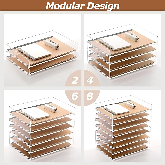 SANRUI 4 Tier Clear Desk Paper Letter Organizer Trays, A4 Stackable File - Image 3