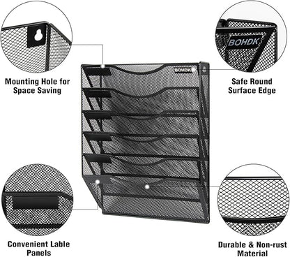 Wall File Organizer, 6 Tier Hanging File Folder Mail Organizer, Vertical Mesh - Image 5