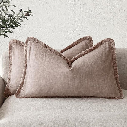 Foindtower Set of 2 Decorative Linen Fringe Lumbar Throw Pillow Covers by Foindtower