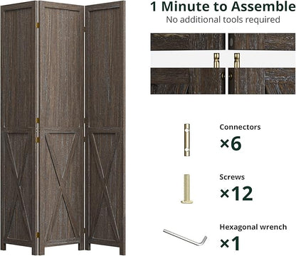 Cozy Castle Wood Room Divider, 3 Panels Folding Privacy Screen, 66.9'' Wall - Image 3