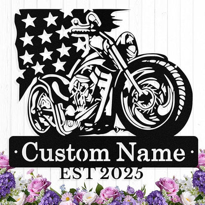 Custom US Flag Motorcycle Metal Signs Personalized Biker Name Sign Custom by HengMeiZiK