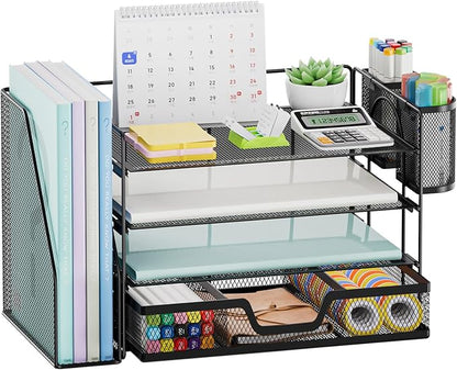Marbrasse Desk Organizer and Accessories，4-Tier Paper Letter Tray Organizer by Marbrasse