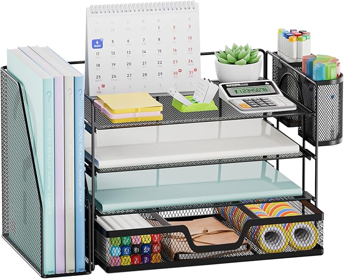 Marbrasse Desk Organizer and Accessories，4-Tier Paper Letter Tray Organizer - Image 8