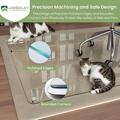 JAMBALAY 55″×46″ Tempered Glass Chair Mat, Heavy Duty Glass Office Floor Mat - Image 3