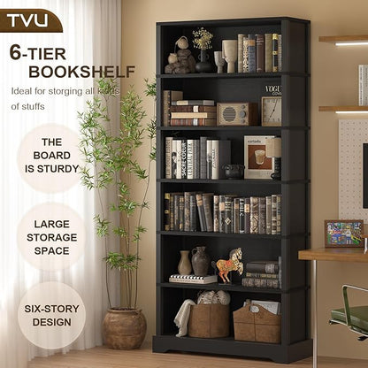 TVU 6-Tier Wooden Bookshelf, 77.2" Tall Farmhouse Style Open Bookcase, 31.5" W - Image 5
