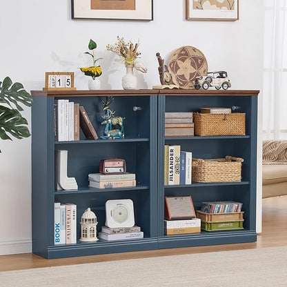 RWYHG 43" Blue Tall Bookshelf Set of 2, 3-Tier Thick Wooden Book Shelf - Image 7