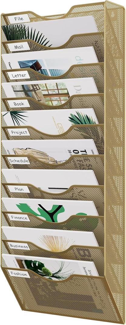 EasyPAG 10 Pocket Mesh Wall File Organizer, Hanging Paper Folder Holder by EasyPAG