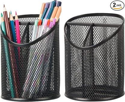 Delifox 2 Pack Pen Holder Mesh Round Pencil Holder Desktop Organizer 3 by Delifox