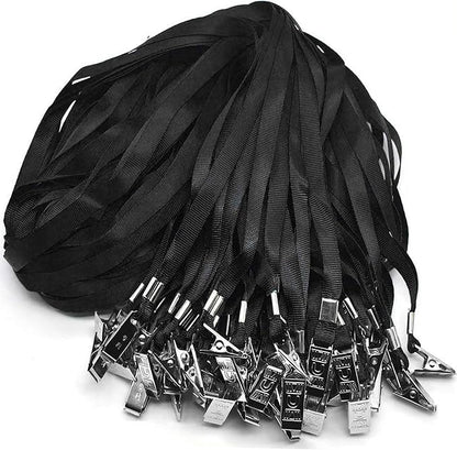 Beebel Black Lanyards 100 Pack Nylon Flat Badge Lanyard Bulldog Clip by Beebel