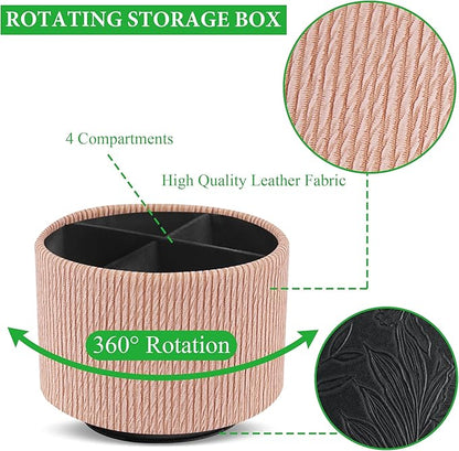 Hennaja Round Leather Art Supply Organizer, Remote Control Holder, 360 Degree - Image 3