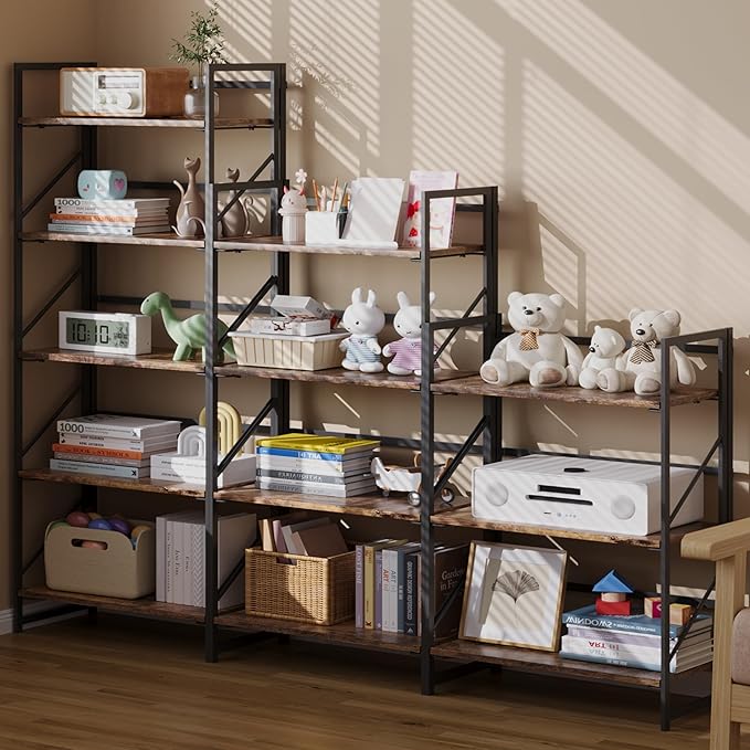 JSB No Assembly Folding Bookshelf, 4 Tier Industrial Metal Book Shelf - Image 5