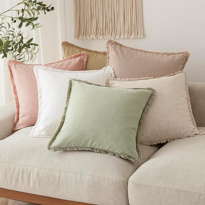 Foindtower Set of 2 Decorative Linen Fringe Throw Pillow Covers Cozy Boho - Image 7