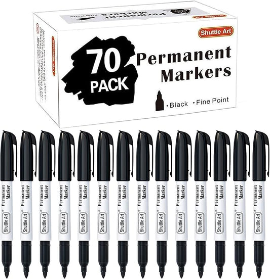 Shuttle Art Permanent Markers, 70 Pack Black Permanent Marker set, Fine Point by ShuttleArt