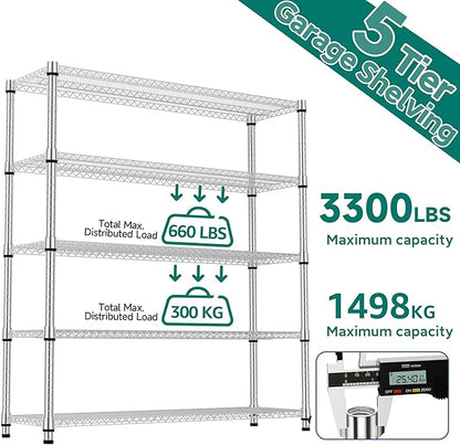 M MZG 5 Tiers Shelf 3300 lbs Steel Storage Shelving Utility Shelving Unit Steel - Image 9