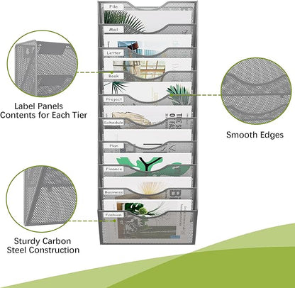 EasyPAG 10 Pocket Mesh Wall File Organizer, Hanging Paper Folder Holder - Image 3