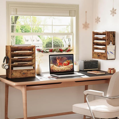 HOOBRO Wall File Organizer, Mail Organizer Wall Mounted, Wooden Literature - Image 2
