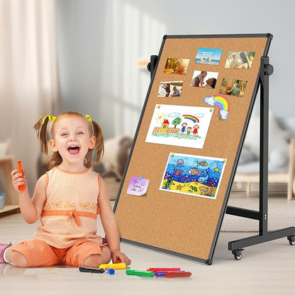 Double-Sided Corkboard Whiteboard, 32 x 48 Inches Dry Erase Board on Wheels - Image 6