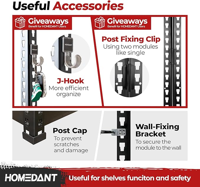 HOMEDANT 47.7" W Deep 5 Tier Heavy Duty Garage Shelving Adjustable Metal Rack - Image 6