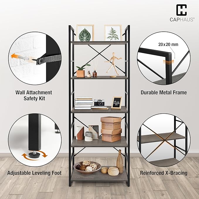 CAPHAUS 6 Tier Bookshelf, 24 Inch Width Free Standing Shelf, Bookcase Shelf - Image 5